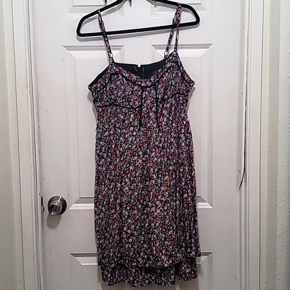 Torrid Floral Cami Dress‎ Womens 2 Black Red Blue Rose Print Tiered Rayon Summer